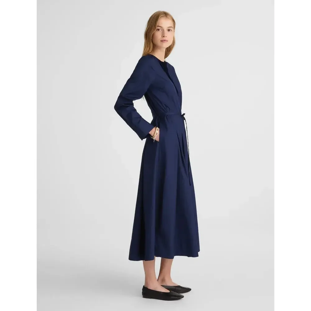 Madewell Tie Waist Midi Shirtdress Classic Minimalist Midnight Navy US 8 NWT